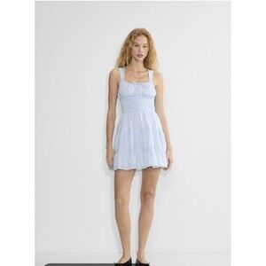 Aritzia Sunday Best Martine Poplin Dress Small Blue Tiered Mini